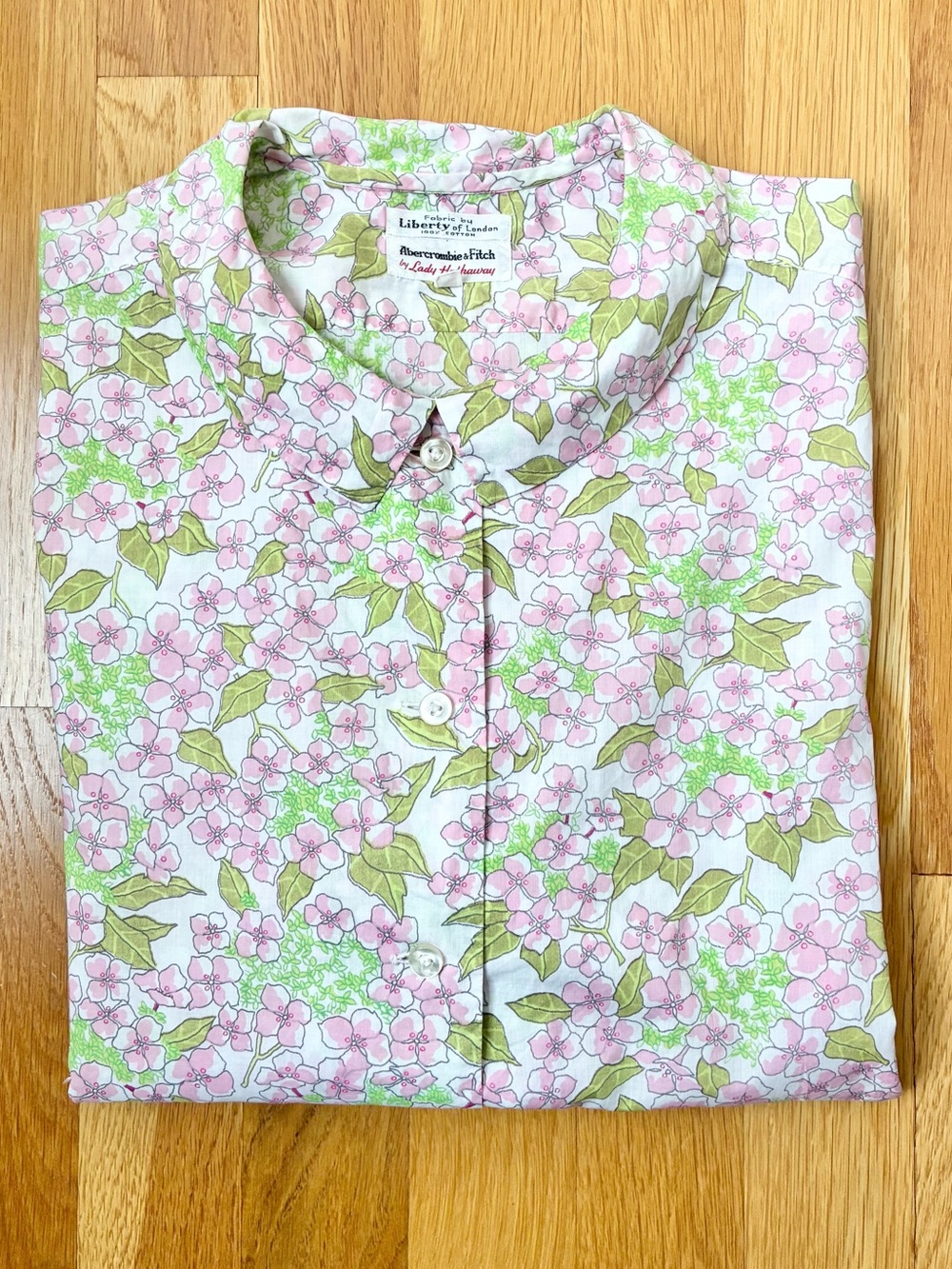 A&F by Lady Hathaway Vintage Blouse Short Sleeve Floral Pink & Green Size S